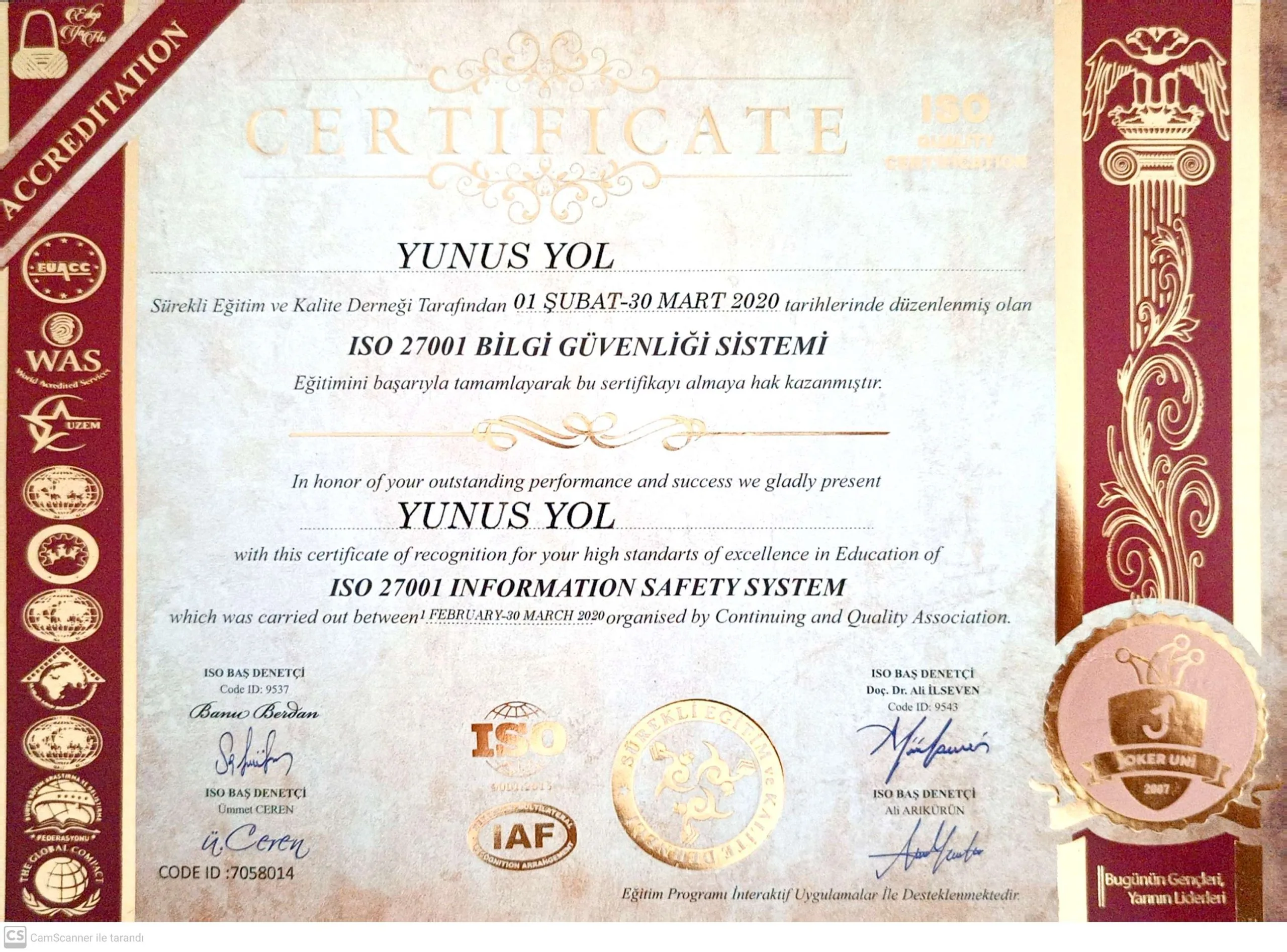 ISO 27001 Bilgi Güvenliği Sertifikası