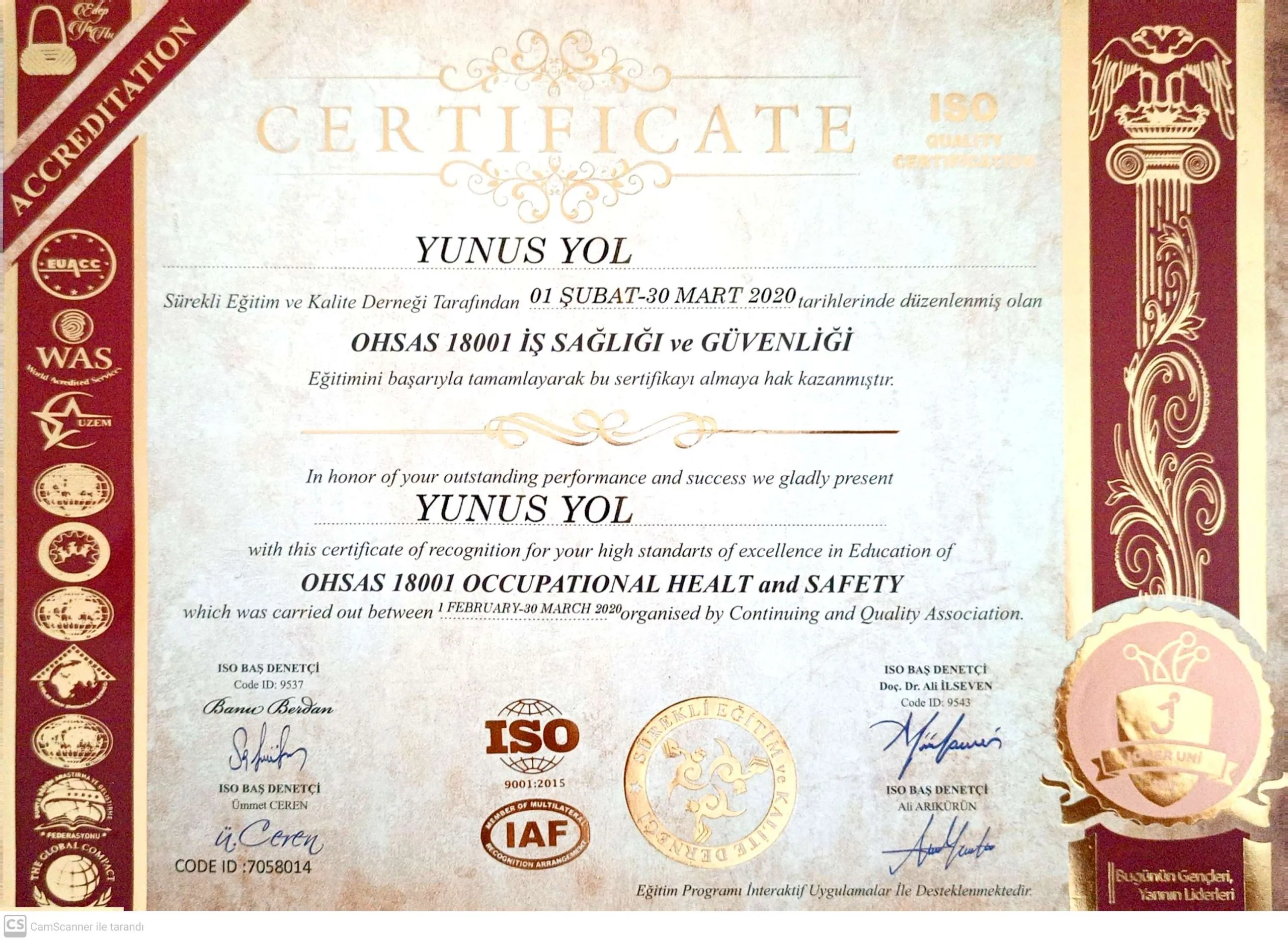 İş Sağlığı Sertifikası
