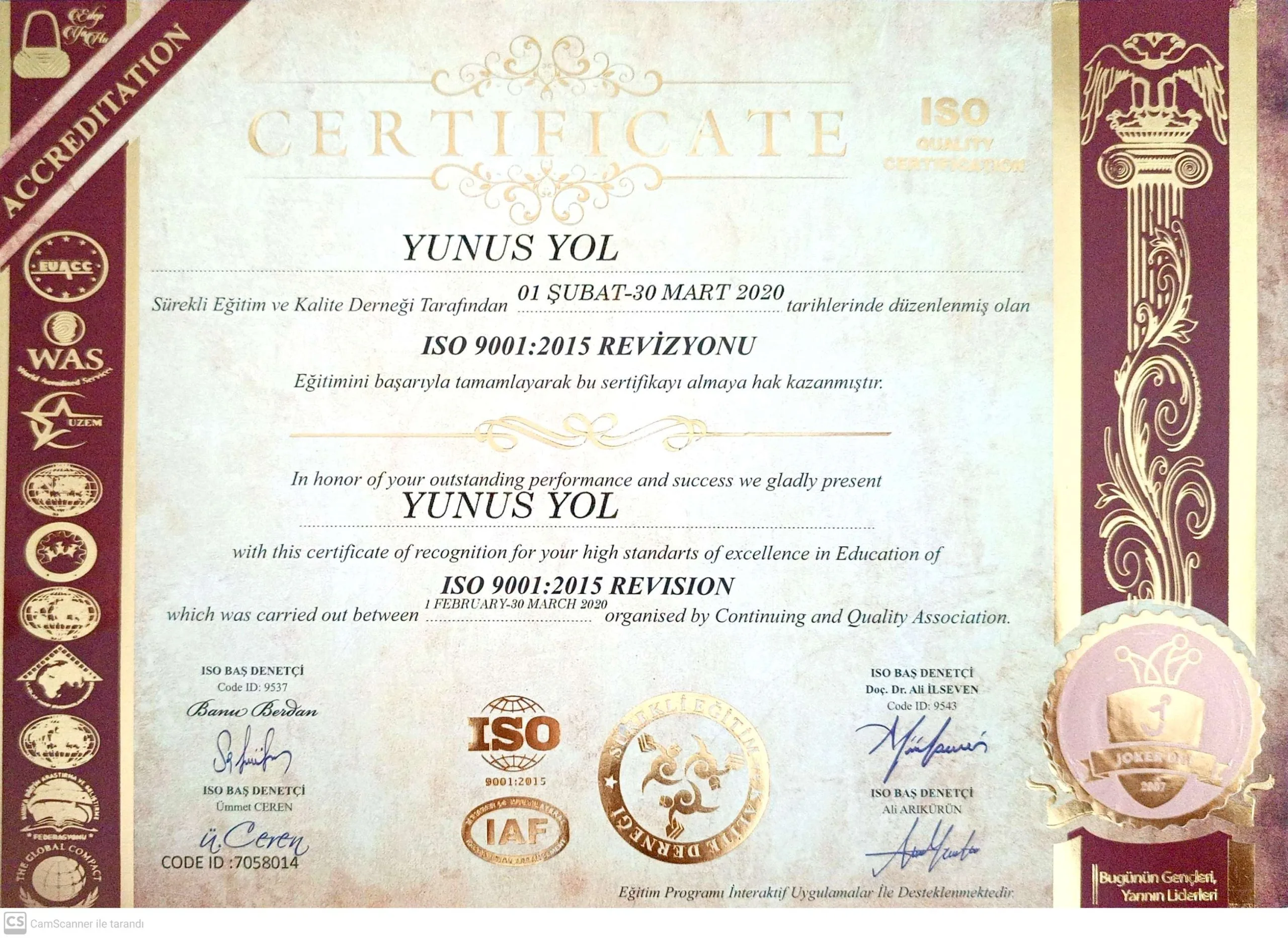 ISO Kalite Yönetim Sertifikası