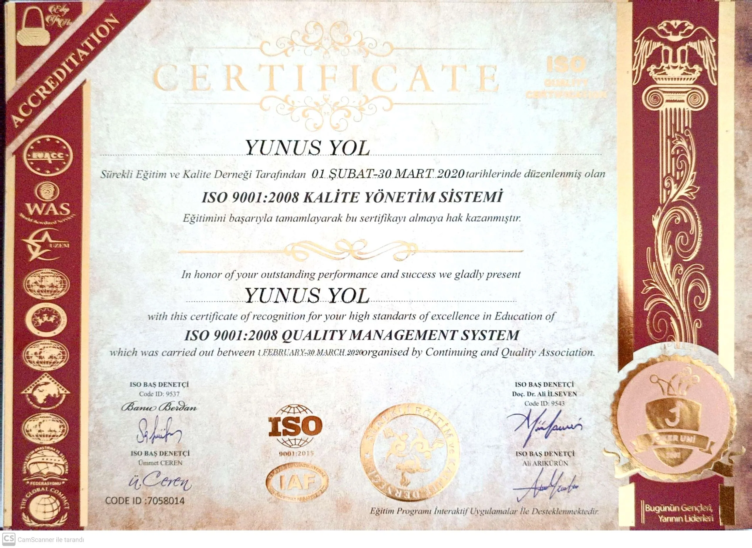 Kalite Yönetimi Sertifikası