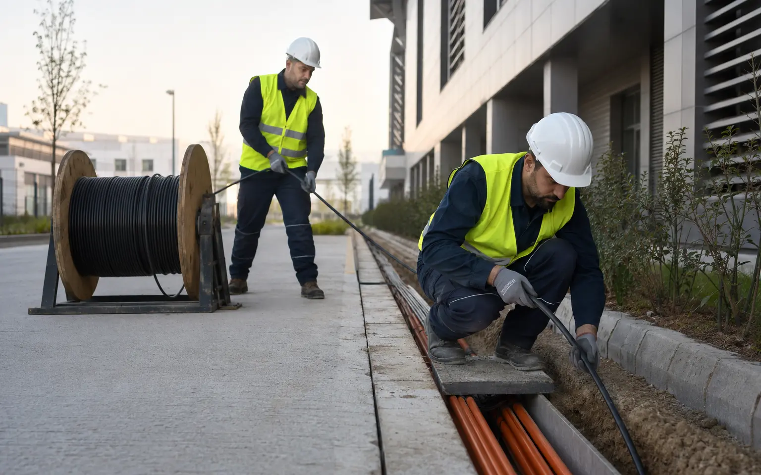 Dış sahada fiber optik kablo çekimi ve altyapı güzergâhı uygulaması