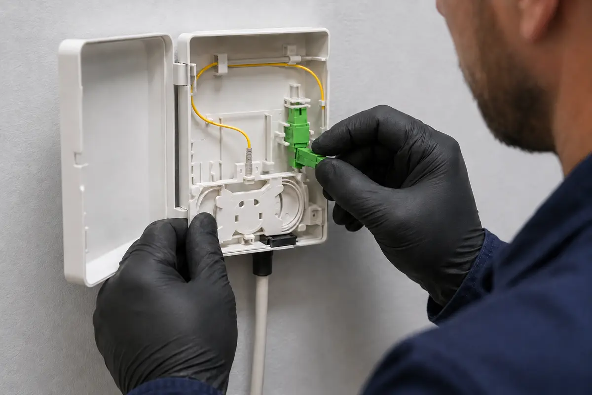 Fiber priz üzerinde SC konnektör bağlantısı