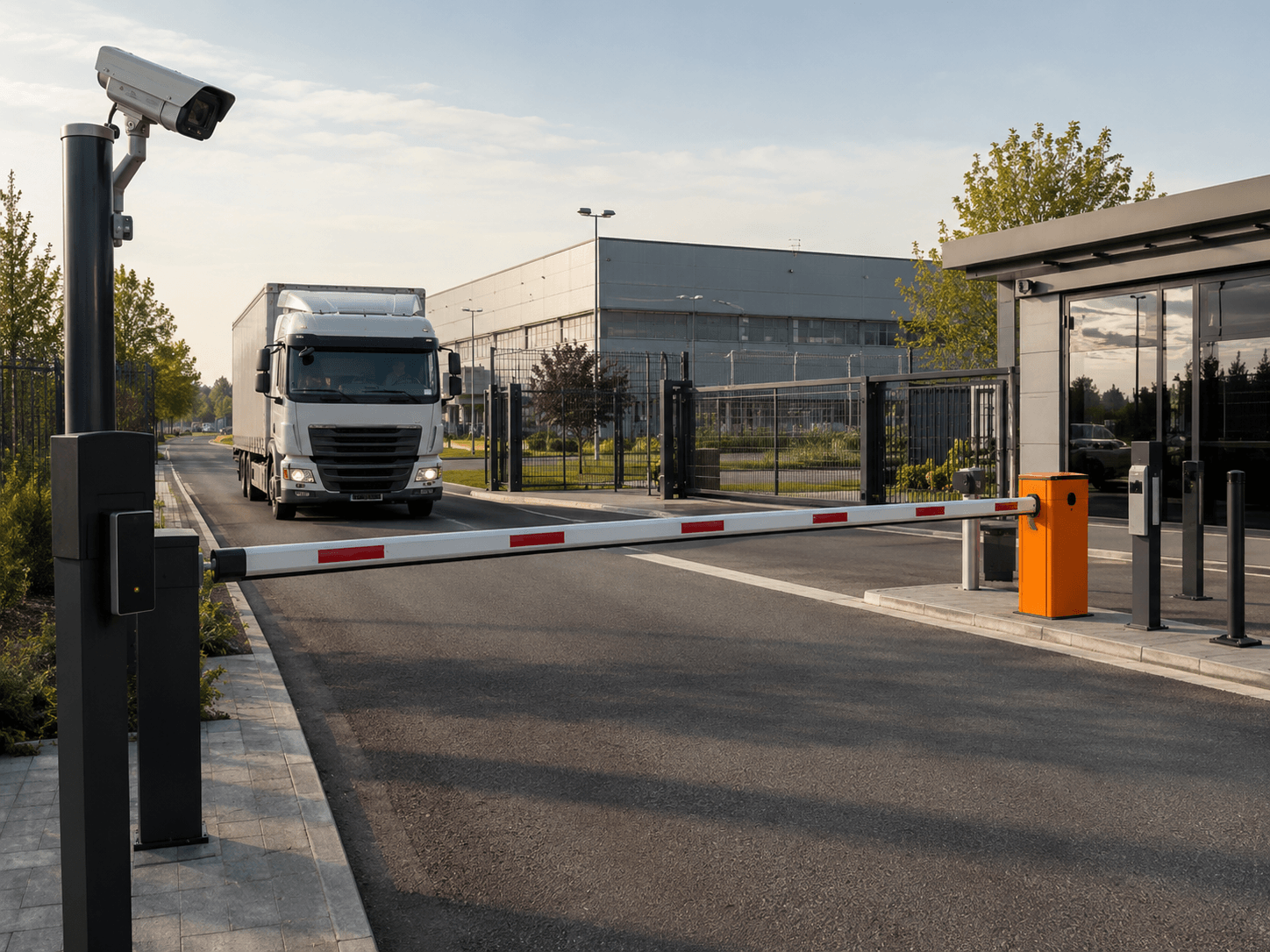 Endüstriyel tesiste RFID HGS araç geçiş bariyeri ve kamera sistemi
