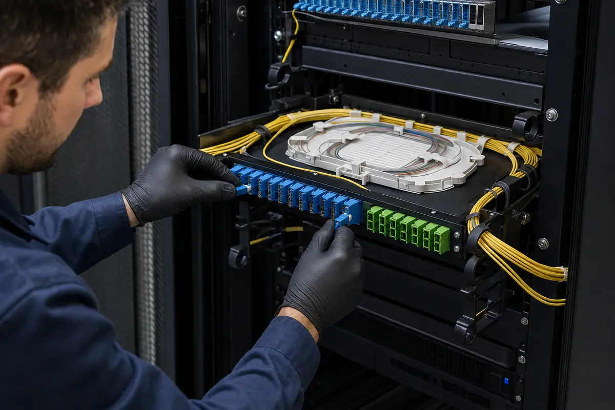 Rack kabinde fiber patch panel sonlandırma