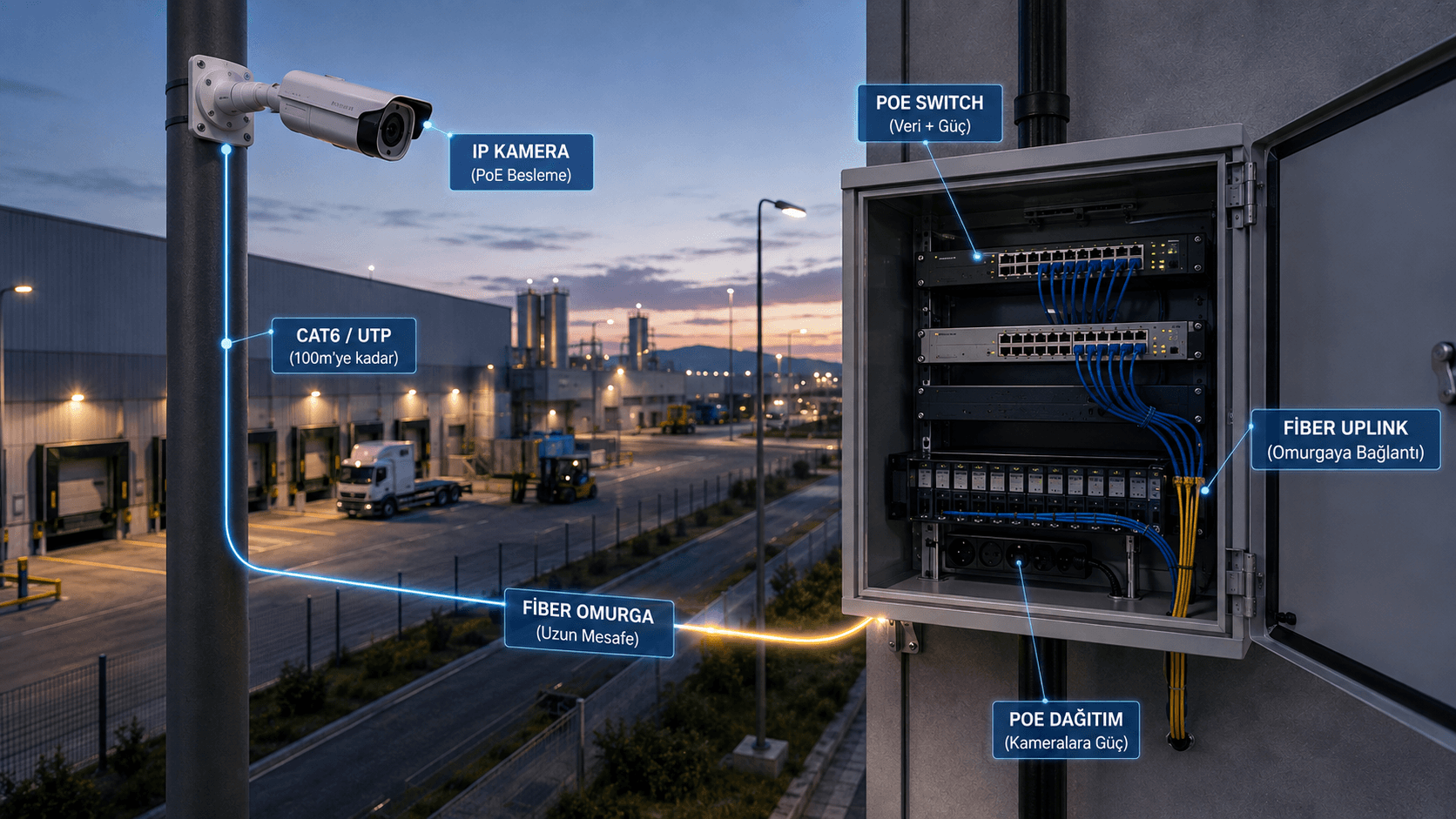 IP kamera PoE switch ve network altyapısı kurulumu